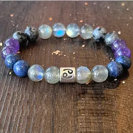 Strand MG1763 Cancer Zodiac 8 MM Labradorite Lapis Lazuli Amethyst Gemstone Bracelet