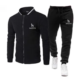 Herrspårsuits 2018 Nya Hazzys tryckta rutiga jacka kostym Högkvalitativ Men's Sports Casual Fashion Jacket Zip Shirt Z0224