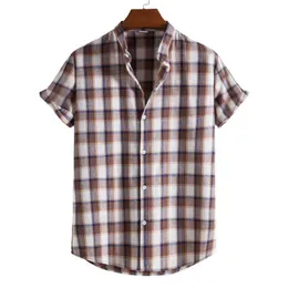 القمصان غير الرسمية للرجال Camisas Para Hombre 2022 New Men's Fashion Disual Plaid Stand Stand String Shirt Shirt Clothing Z0224