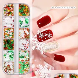 Stickers Decals 12 Grids/Sets Nail Glitter Snowflake Snow Christmas Diy Flakes Palette Manicure Slice Art Decoration Drop Delivery Dhtzw