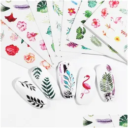 Stickers Decals Flower Series Nail Water Decal Sticker Floral Sakura Rose Leaf Transfer Slider Foil Decoration Drop Delivery Healt Dhwyd