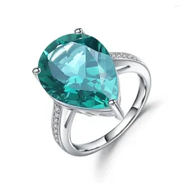 Cluster Rings Gem's Ballet Guine 925 Sterling Silver Pear Classic 10.68ct Nano Green Amethyst Wedding Ring for Women Fine Jewelry