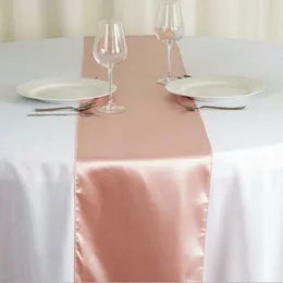 Table Runner 10pcs Rose Gold Satin Bedding Runners Silk Flags Cloth for Event El Party Decoration 230227
