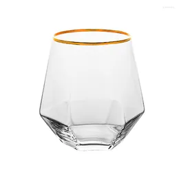 Muggar hexagonal gyllene kant transparent glas kaffe mugg mjölk te office koppar drinkware födelsedagspresenten till vänner