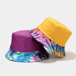 BERETS 2023 TIE DYE PATCHWORK GRADIENT COLOR BUCKET 모자 어른 어부의 여름 평평한 밥 트렌드 야외 선샤인 파나마 모자