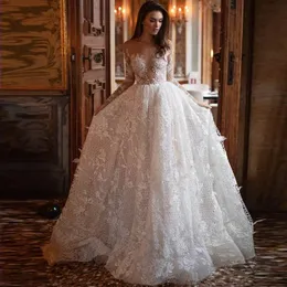 Elegantes Boho-Hochzeitskleid aus Spitze und Tüll in A-Linie, transparenter Juwelenhals, lange Ärmel, Vintage-Stil, voller Rücken, böhmische Western-Brautkleider, günstig