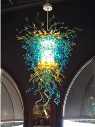 シャンデリアファッションハンドメイド吹きガラスのシャンデリアブルーとアンバーカラーアート照明ホームエルロビーの装飾