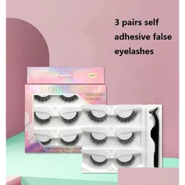 False Eyelashes 3 Pairs Mink Eyelash Set Self Adhesive Natural Thick Long Cross Eye Lashes Wispy Makeup Drop Delivery Health Beauty E Dhhbv