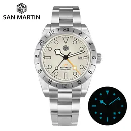 Relógios de pulso San Martin 39mm BB GMT Luxury's Men's Watches Business Watch for Men automático Sapphire mecânica Windows BGW9 Lume 230227