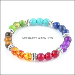 Minchadas 7 Chakra Aura Healing Crystal Yoga NCE Bracelete elástica Homens e mulheres 8mm10mm cura simples 12pcs Drop Drop Jewelry Bracelet Dhqg4