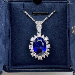 Collane con ciondolo Collana vintage con diamanti ovale blu reale di marca vintage per le donne Gioielli da sposa Fiore in argento sterling 925