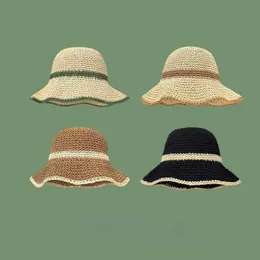 Cappelli a tesa larga Ins Colore a strisce abbinato Cappello di paglia Summer Beach Pieghevole Protezione solare Cappelli da pescatore di paglia cava Berretto da donna Zomer Caps G230227