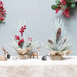 Flores decorativas White Neve Green Pines Tree Tree Mini Artificial Christmas Desktop Decoration Year Home Family Navidad