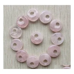 car dvr Charms Natural Rose Quartz Stone Pink Gogo Donut Pendants Beads 18Mm For Jewelry Making Wholesale Drop Delivery Findings Components Dhfvc