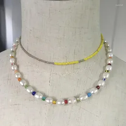 Choker Fashion Bohemian Colored Beads Pearl Necklace 2023 Women Exquisite Short Collier de Perles Handmade Ader Charm Bijoux Femme
