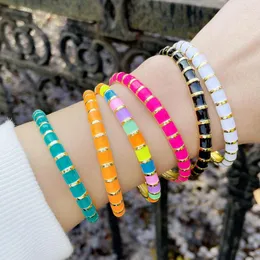 Pulseira FLOLA Cobre Stripe Colorida Esmalte Cuff Bangles Para Mulheres Banhado a Ouro Pulseira Aberta Geométrica Atacado Jóias Brtf29