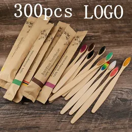 Escova de dentes 300 PCs PCs personalizados a laser que gravam escovas de dentes de bambu portáteis escova de dente de madeira portátil para adultos crianças 230228