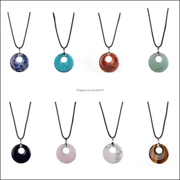 Pendant Necklaces 12Pcs Round Gemstone Coin Necklace Material Natural Stone Healing Crystal Quartz Charm Neck Female Ornament Drop D Dhuz9