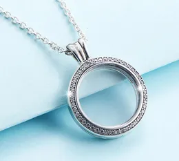 925 Sterling Silver Medium Sparkling Floating Locket Pendant Halsband Passar europeisk pandora stil smycken halsband