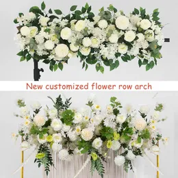 Flores decorativas grinaldas de 100 cm 50cm Arco de parede de casamento artificial Arco decoração de arco de cenário de seda falsa peônia rosa linha de linha central de mesa