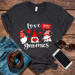 Women's T Shirts Love My Gnomies Valentine Gnomes With Plaid Shirt Valentines Couple Tshirt Heart Clothing Women Cute Gift XL