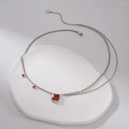 Anhänger Halsketten LONDANY Neclace NSquare Red Zircon Halskette Paar Rubin für Männer und Frauen