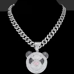 Hänge halsband 13 mm is ut bling crystal miami kubansk länk kedja hip hop män kvinnor panda halsband rappare rock smycken gåva