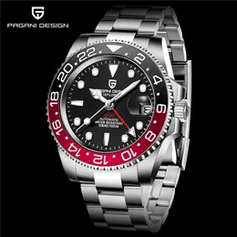 Christmas PAGANI DESIGN Gmt Black Red Colar Bezel Automatic Mechanical Movement Watches Glass Back Stainless Strap Men Wristw310W