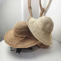 Chapéus de aba larga feminino feminino férias férias de férias com boné de caçamba de caçamba de chapéu de chapéu de chapéu de palha de palha de palha de chapéu solar G230227