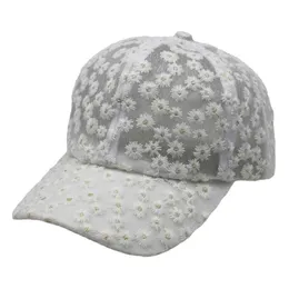 Boll Caps Women's Cute Lace Flower Snapback Cap Summer Mesh Baseball Hat White Lavender Black Breath Cool Big Size 60cm L230228