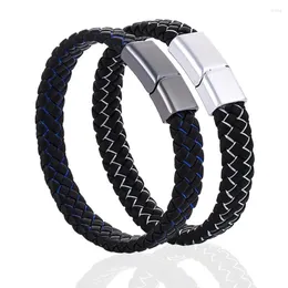 Pulseiras de charme clássico estilo masculino pulseira de couro simples preto em aço inoxidável fivela de fivela de fivela de fivela de jóias punk de peça à mão Presentes