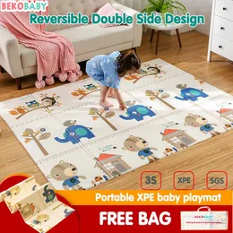 Play Mats 200*180cm Folding XPE Play Mat Kid Soft Floor Mat Nursery Cartoon Activity Game Pad Double Surface Baby Carpet 230227