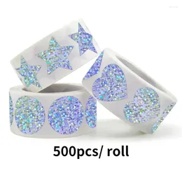 Gift Wrap 500Pcs/ Roll/1 Inch Laser Blank Love Heart Stars Round Stickers Glitter Handmade Decorative Labels For Valentine's Day Wedding