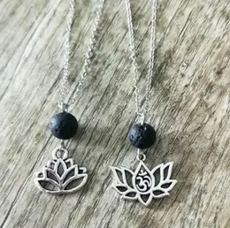 Hänge halsband lotus blomma svart lava stenhalsband vulkaniska klipppärlor diy aromaterapi olje diffusor kvinnor smycken droppe delive dh2t8