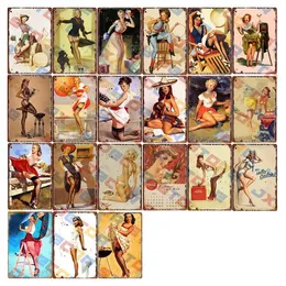 Pin Up Sexy Girl Poster Metal Painting Sexy Woman Posters Vintage Tin Signs Iron Painting Wall Plate Garage Home Wall Decor Bar Pub Man Cave Wall Decor SIZE 30X20CM w01