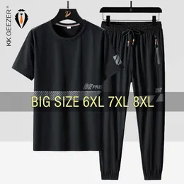 Men's Tracksuits Men T Shirt Suit Pants 2 Piece Set Oversize 6XL 7XL 8XL Plus Size Short Sleeve Black Tshirts Summer Fashion Loose Dropshipping Z0224