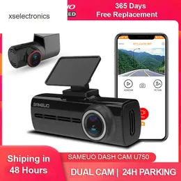 Atualize a Sameuo Car DVR Dash Cam Front e traseiro Gravador de vídeo Night Vision App Wi -Fi App Vista traseira 24H Estacionamento GPS DAPL Camera Car DVR