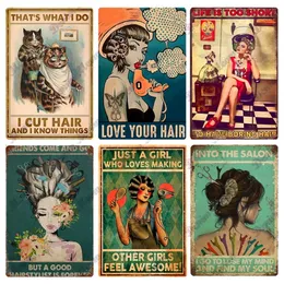 Hairtage Hair Stylist Metal Tin Sign Poster de barbeira decoração de parede Tattoo Artista Metal Poster Hairdresser Salon Corte Corte da menina da parede Arte Decoração de casa Tamanho 30x20cm W01