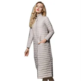 Большой размер тонкая куртка Lady Down Coats Женские зимние куртки Новые осенние элегантные женщины Long White Duck Jacket276f