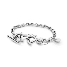 سوار قلب T-BAR المعقود لـ Pandora Real Sterling Silver Hand Chain Jewelry for Women Girlfriend Gift Designer Bracelets with Original Box Set