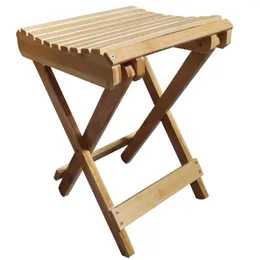 Camp Furniture 16 Inch High Bamboo Folding Stool- Portable Indoor & Outdoor Foot-Rest Chair - Wooden Color