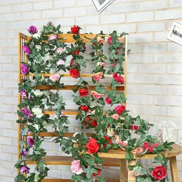 Flores decorativas 16 cabezas Guirnalda de flores artificiales Boda de Navidad Decoración de la habitación del hogar Jardín Arco DIY Pared Planta falsa Hoja de rosa Vines