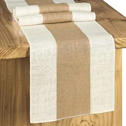 Table Runner Natural Burlap Splicing Cotton Boho for Wedding Bridal Shower Rustic Home Farmhouse Dining Decor 230227