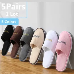 Slippers 5 PairsLot Winter Slippers Men Women Kids Disposable Hotel Slippers Home Slides Travel Sandals Hospitality Guest Footwear Shoes Z0215