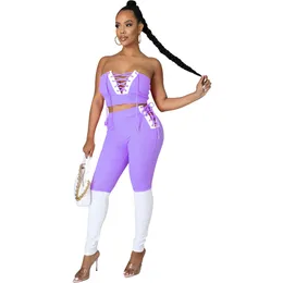 2024 Designer Summer Tracksuits Women Outfits Two Piece Set Sexig Bandage Strapless Tank Top and Pants Sporty Sweatsuits Casual Solid Sportswear Partiage 9361