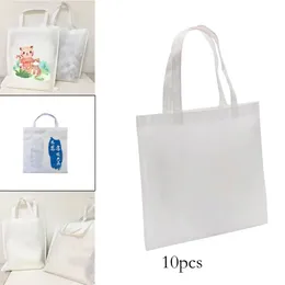 Alışveriş Çantaları 10x Beyaz Süblimasyon Dokuma Olmayan Kumaş Alışveriş Çantası Heat Press Yazdırılabilir Özel Bakkal Tote Çanta, DIY Dekorasyon için Kulplu 230228