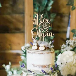 Outros suprimentos de festa do evento Casamento personalizado Sra. Mrs Cake Toppers Wooden Feliz aniversário Topper Rustic Engaged Anniversary 230228