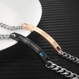 Diamond-inlaid fashion Chain hand brand trend bend brand personality DIY engraved logo stainless steel couple bracelet