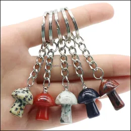 Nyckelringar Healing Chakra Gemstone Mushroom Pendant For Women Men Natural Quartz Crystal Rock Charm Choker Jewelry Bags Car Keychain DH0VG