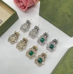 Fashion Luxury Crystal Fashion Stud Earrings Womens Rhinestone Earstud Earrin Wedding Jewelry Desigenr Brand 18K Gold Plated Pendant Earring With Box